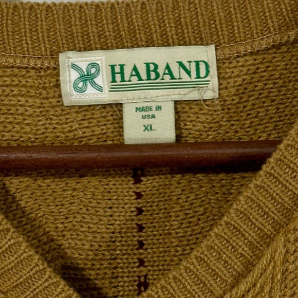 Vintage Haband Sweater | Made in USA | XL | Mustard Gold Knit V-Neck Pullover - Picture 3 of 4